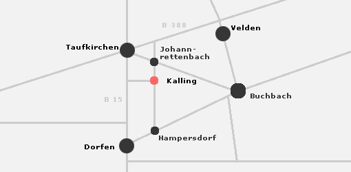 Anfahrt nach Kalling bei Dorfen